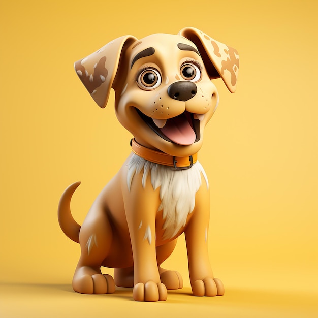 3D cartoon dog illustration on pastel yellow background