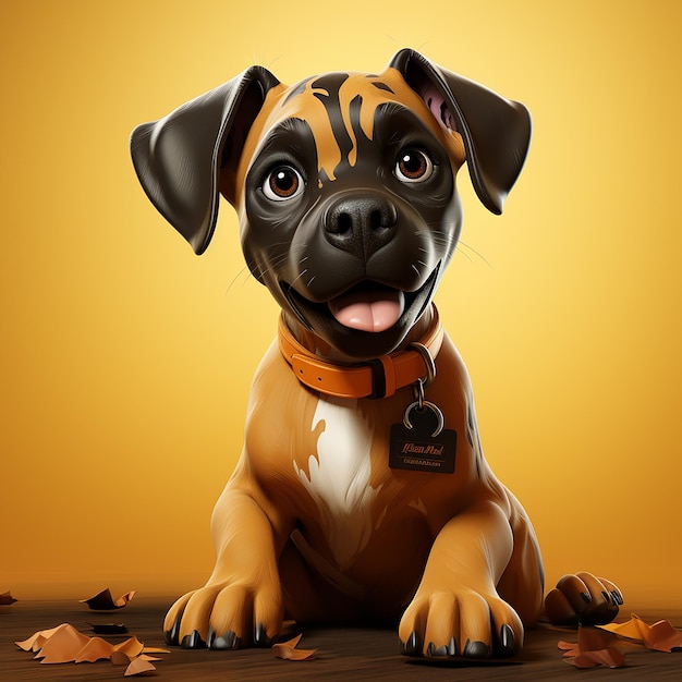 3D cartoon dog illustration on pastel yellow background