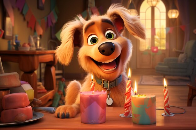 A 3D Cartoon Dog39s Birthday Party