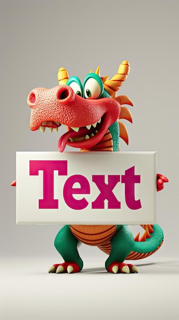 3d cartoon dragon hold a white board isolated on plain background