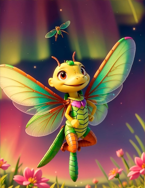 3D cartoon dragonfly