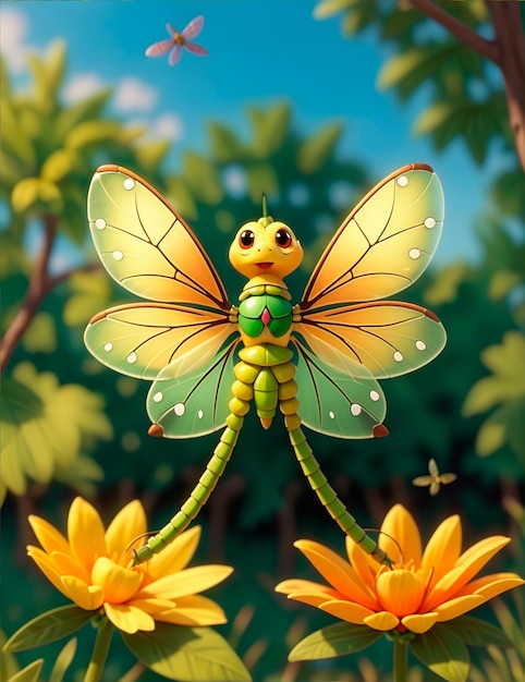 3D cartoon dragonfly