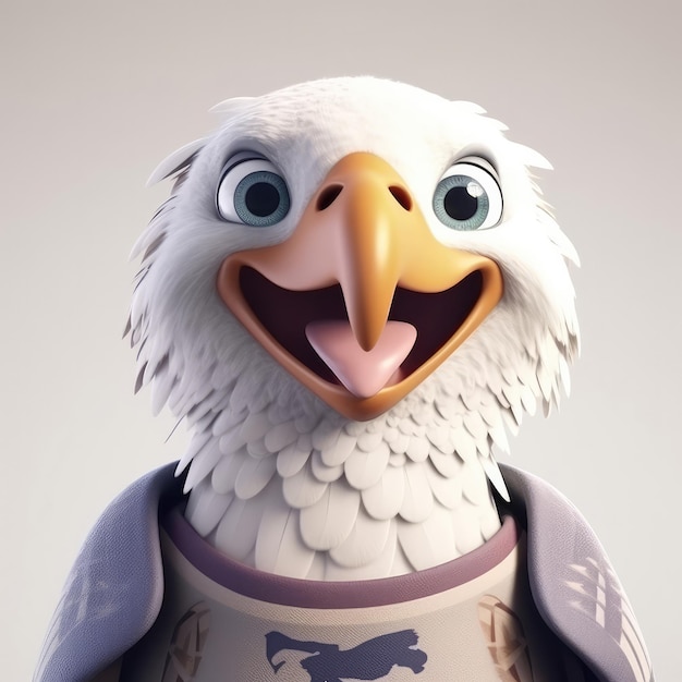 3D cartoon eagle portrait wearing clothes standing in front studio lights generative ai