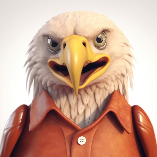 3D cartoon eagle portrait wearing clothes standing in front studio lights generative ai