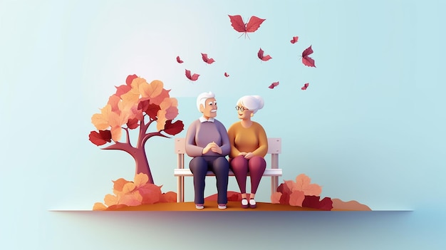 Photo 3d cartoon of elderly couples spending time together to enjoy old age