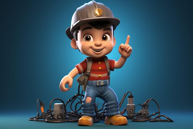 3d cartoon electrician boy character generative ai