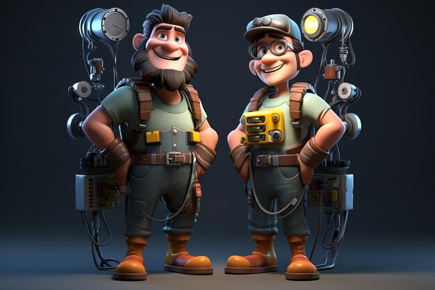 3d cartoon electrician boy character generative ai