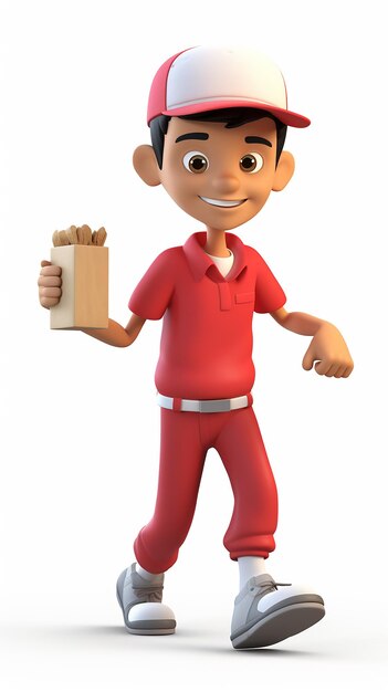 Foto personaggio 3d di cartone animato fast food courier boy