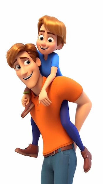 Photo 3d cartoon father giving his son piggyback ride