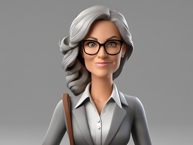 3D cartoon female teacher grey background