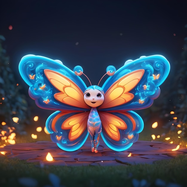 3d cartoon fire butterfly