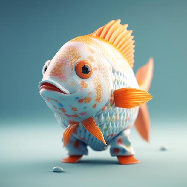 3D cartoon Fish Shark portret dragen van kleding bril hoed jas staan vooraan