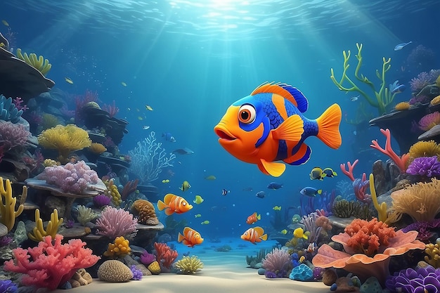 3d cartoon fish underwater