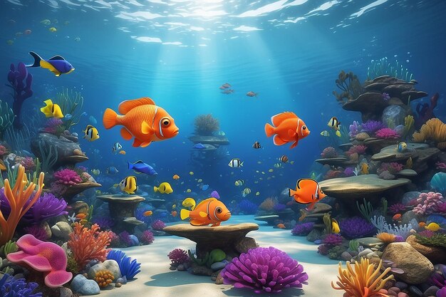 3d cartoon fish underwater