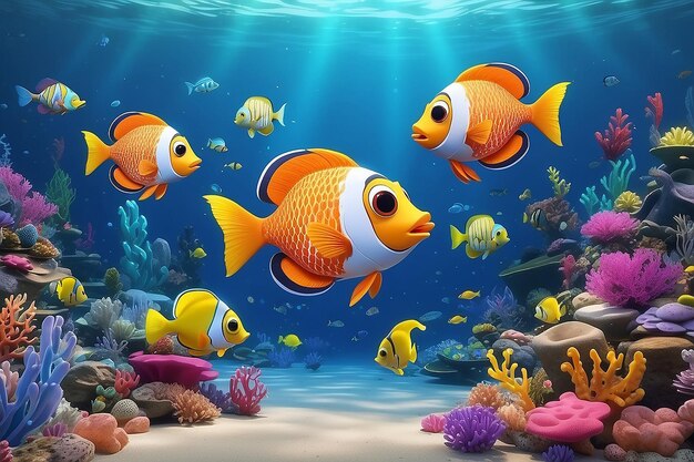3d cartoon fish underwater