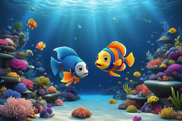 3d cartoon fish underwater