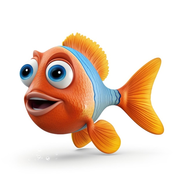 Photo 3d cartoon fish on white background