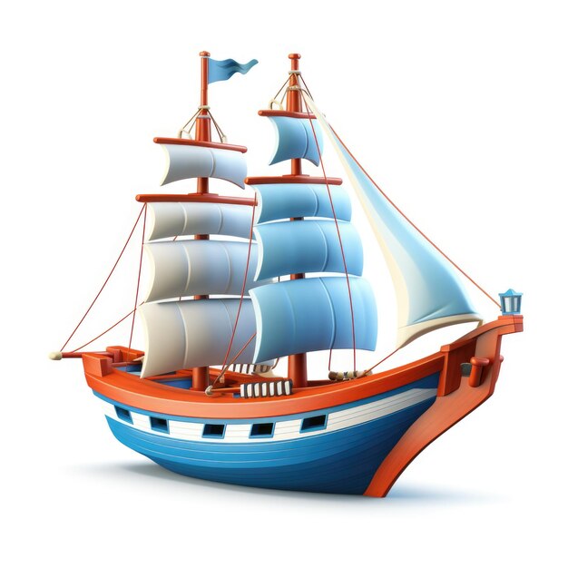 Photo 3d cartoon fishing boat on white background