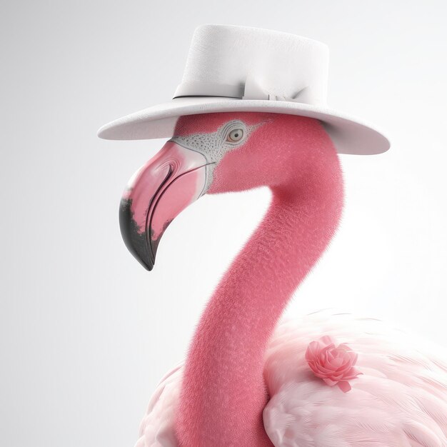 Foto 3d cartoon flamingo vogel portret dragen kleren staan vooraan studio lichten generatieve ai