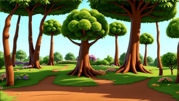 Foto cartone animato 3d paesaggio forestale incredibile scena fiore albero durante il giorno 6