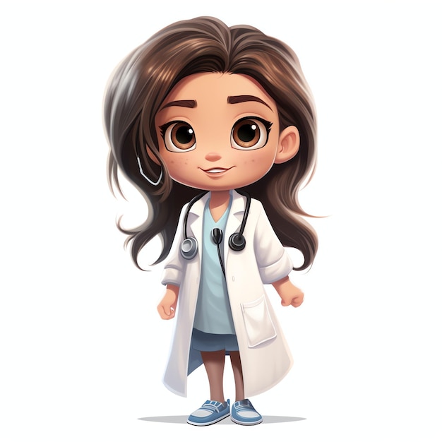 3D мультфильм медсестра в полный рост Девушка с круглыми глазами