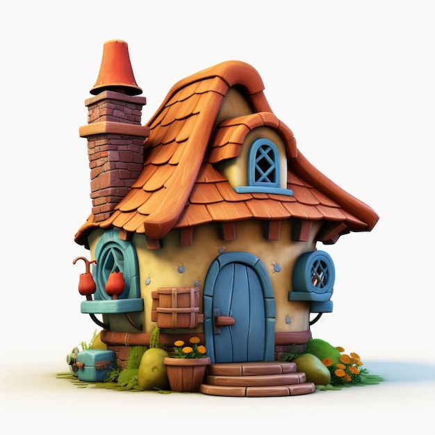 Foto 3d-cartoon gekleurd fanasy magisch huis geïsoleerd op een witte achtergrond