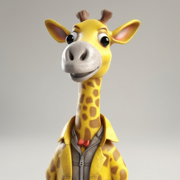 3D cartoon Giraffie portret dragen kleding bril hoed jas staande vooraan