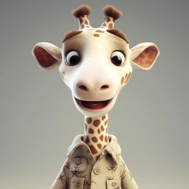 3D cartoon Giraffie portret dragen kleding bril hoed jas staande vooraan