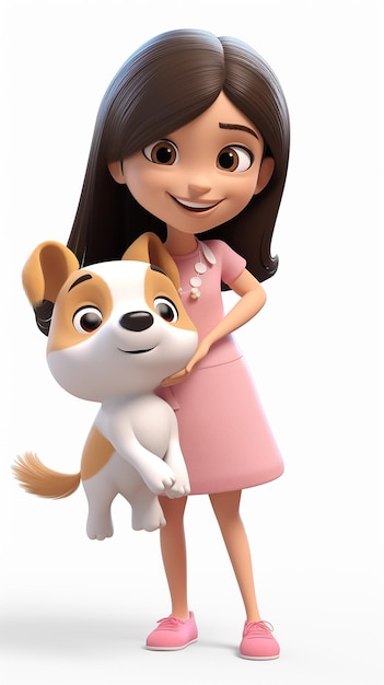 Девушка из мультфильма с собакой на белом фоне