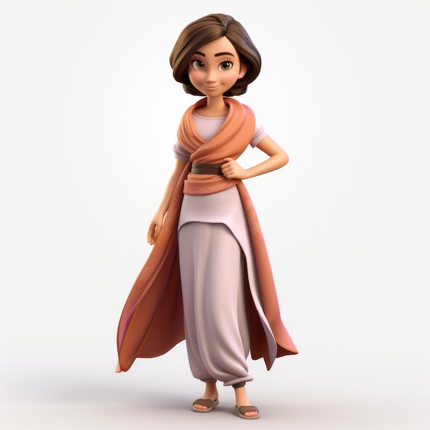 3d Cartoon Girl With Short Hair In Salwar Kameez