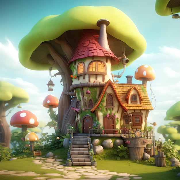 森の設計図と 3 d 漫画 gnome の家
