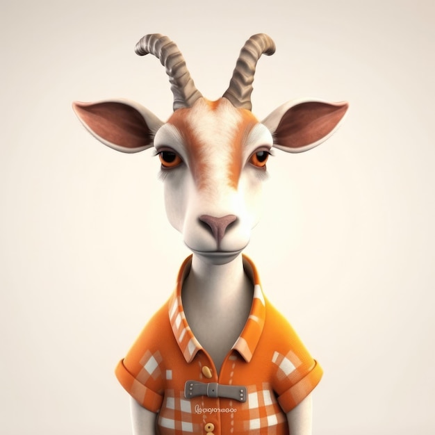 3D cartoon Goat Gazelle portret met kleren, bril, hoed en jas vooraan