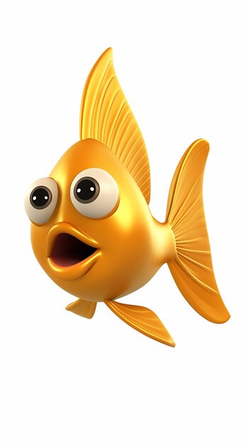 3D мультфильм " Золотая рыбка на белом фоне "