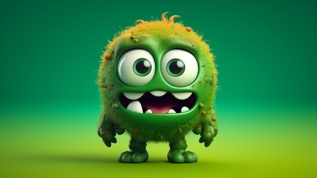 Photo 3d cartoon halloween monster on a green background generative ai