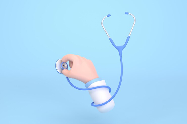 Photo 청진 기 의료 의료 개념 xa를 들고 3d 만화 손 의사