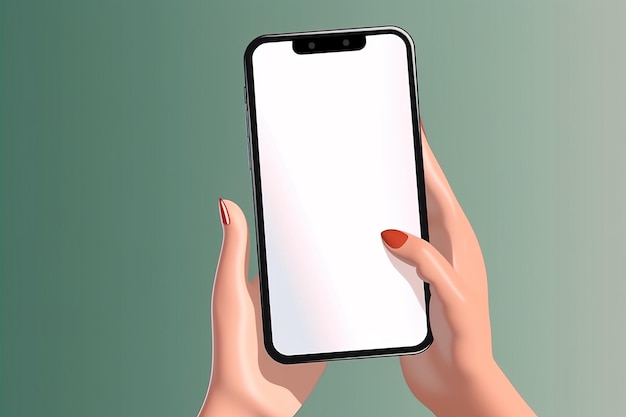 3D Cartoon hand hold phone mockup with blank white screen