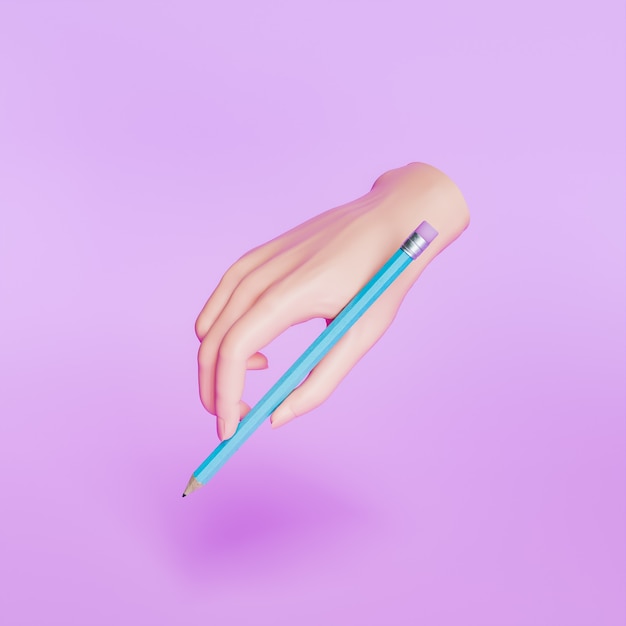 3d cartoon hand holding a pencil