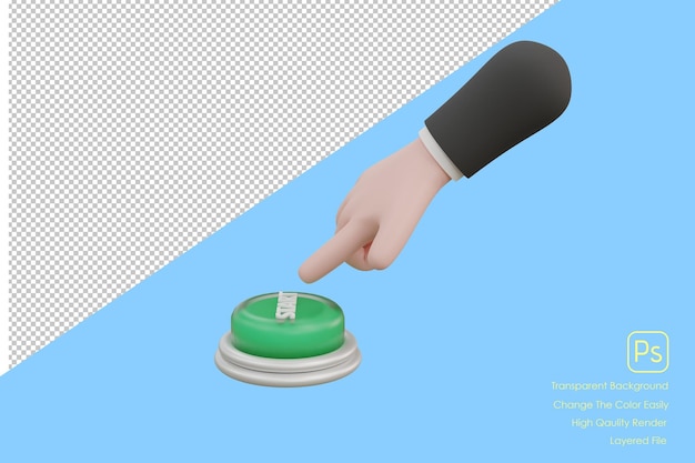 3D Cartoon hand pressing the green button system control xA