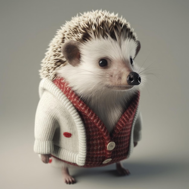 3D cartoon Hedgehog portrait wearing clothes glasses hat and jacket standing in front