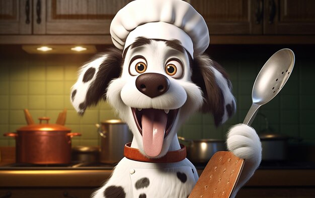 Foto 3d cartoon hond in chef-kok hoed