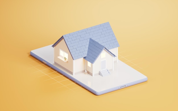3d cartoon house with mobile phone 3d rendering