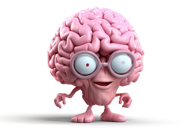 3d cartoon human brain with facial expression