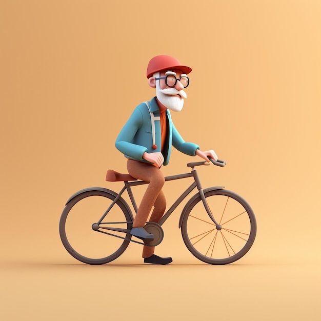 3d Cartoon human With Bicycle