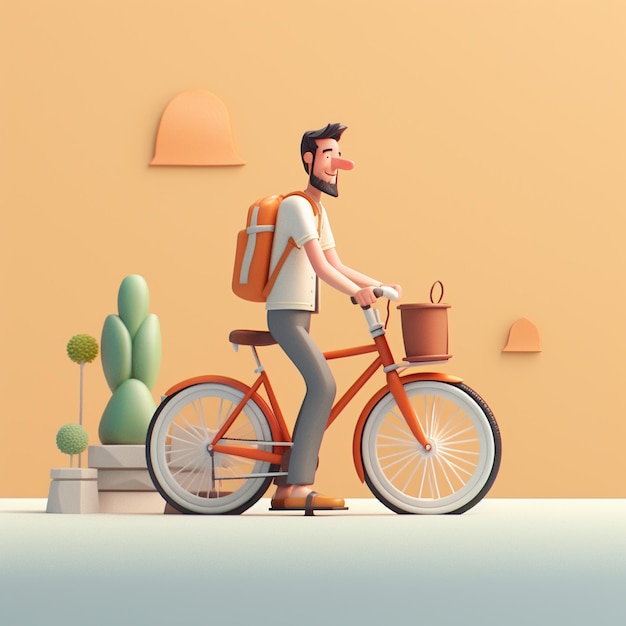 3D мультфильм человека с велосипедом