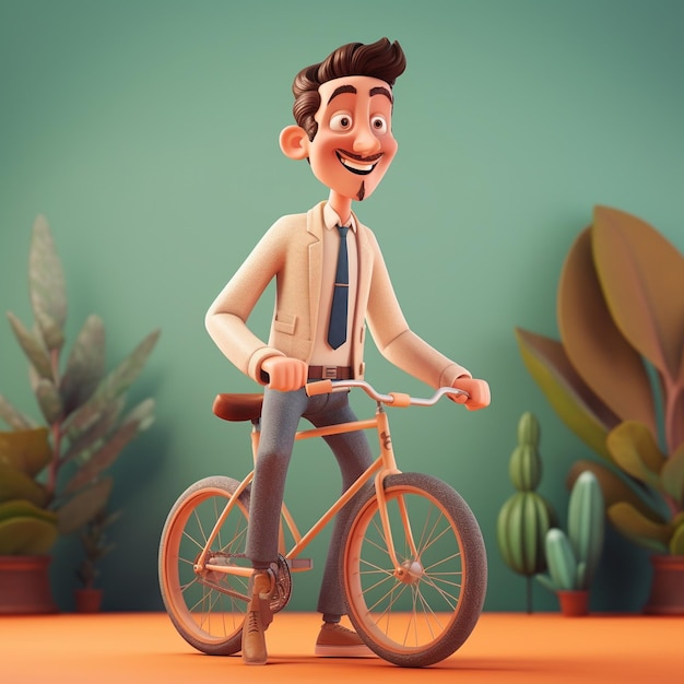 3d Cartoon human With Bicycle