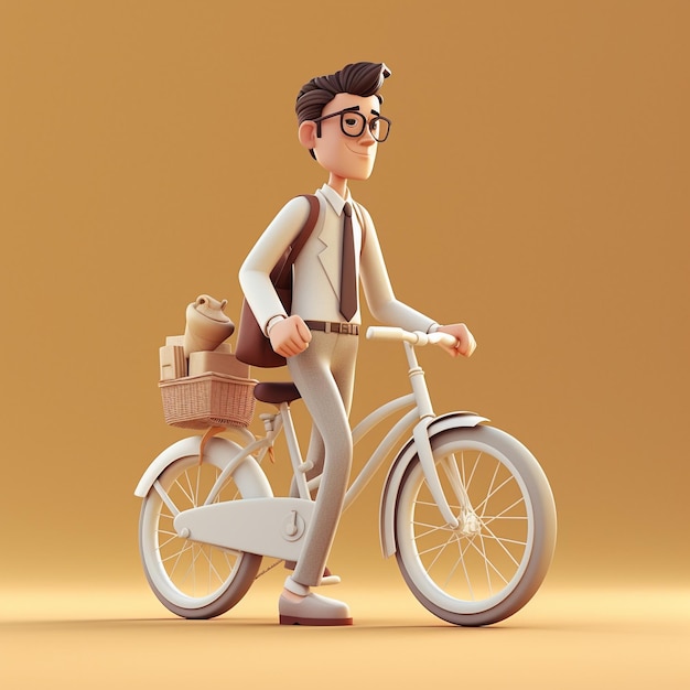 Foto umano del fumetto 3d con la bicicletta