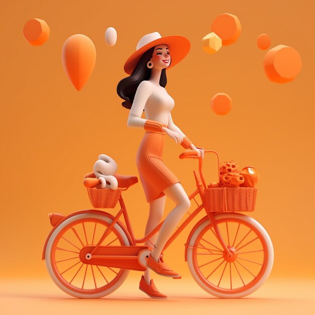 3d Cartoon human With Bicycle