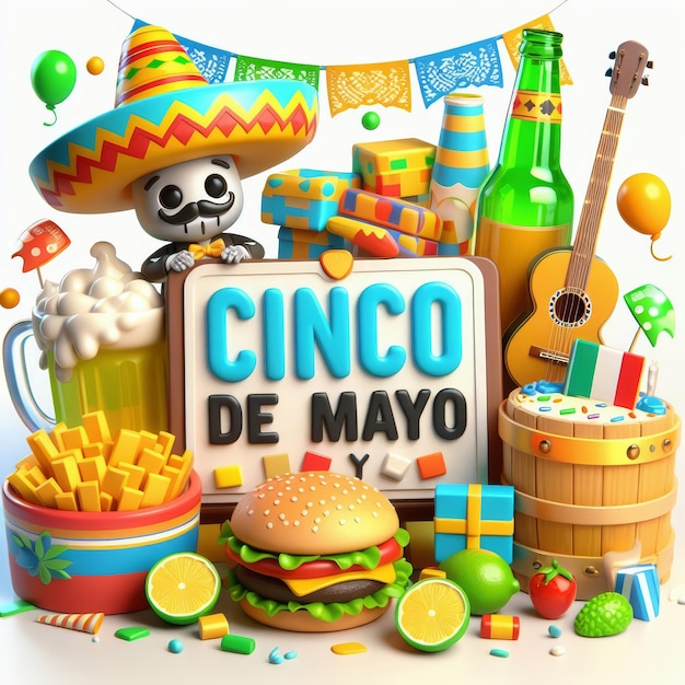 3d cartoon illustratie van cinco de mayo viering