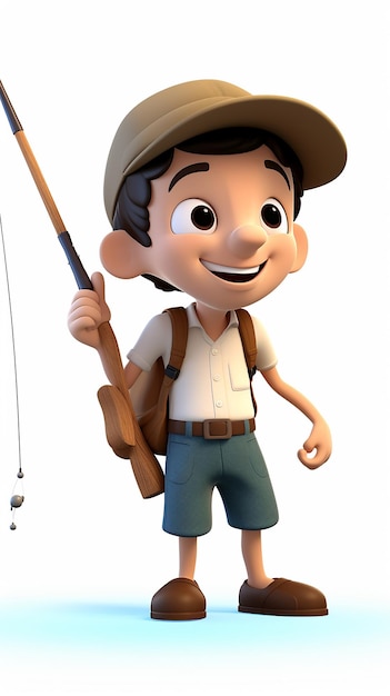 Foto illustrazione di cartoni animati 3d di un ragazzo felice che pesca