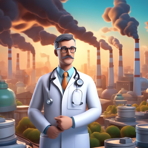 3d cartoon illustration of an doctor man with hospital background and stethoscope